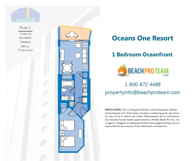 Oceans One Floor Plan L - 1 Bedroom Oceanfront 